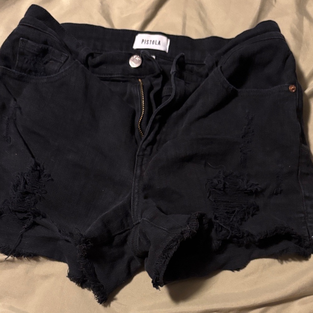 Pistola Black Ripped Jean Shorts